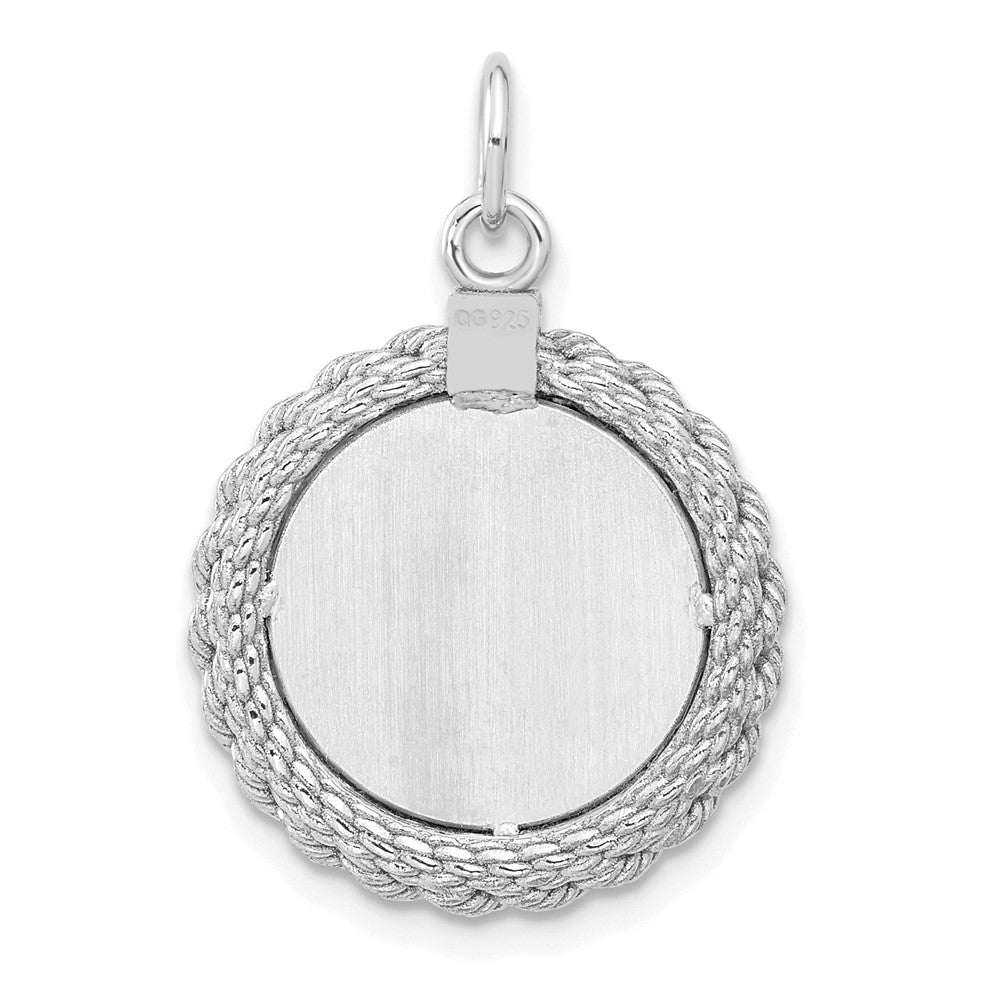 Sterlingsilber Rhodiniert Eng. Rund mit Kordel Poliert Vorderseite/satin Rückseite Plättchen