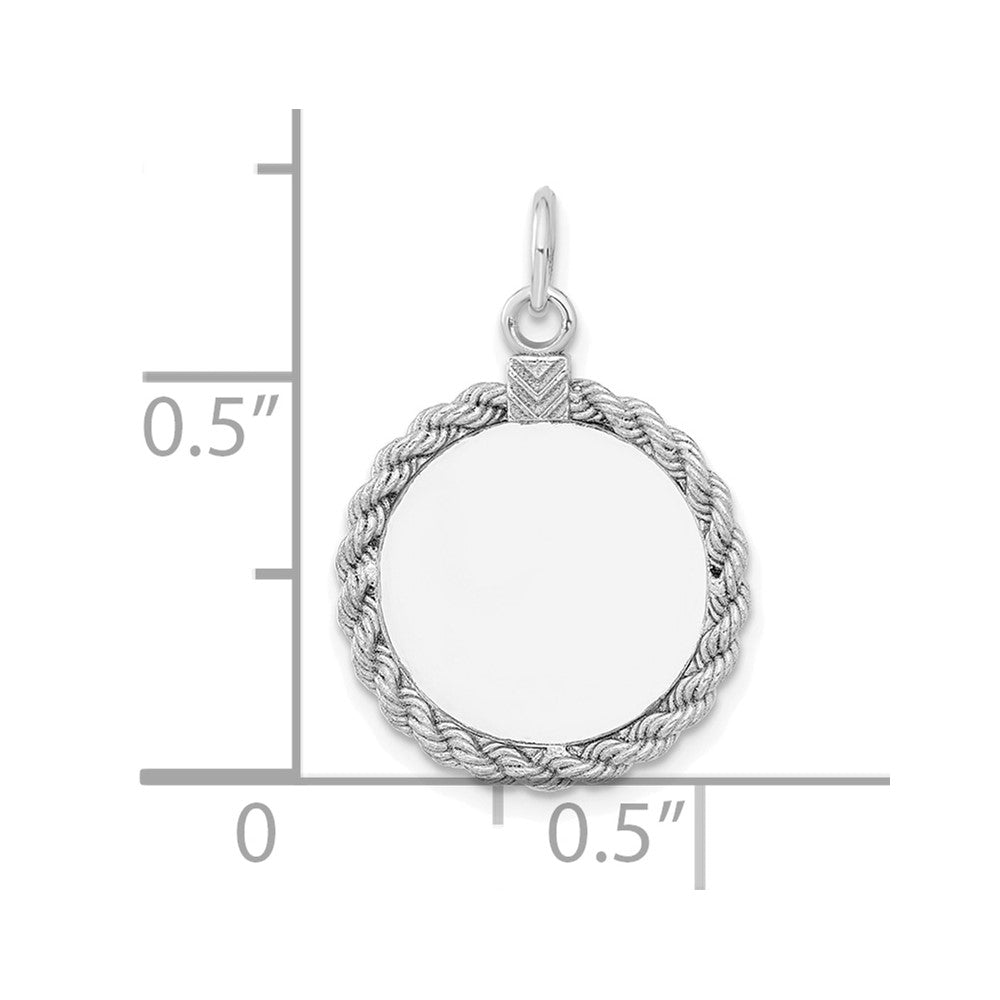 Sterlingsilber Rhodiniert Eng. Rund mit Kordel Poliert Vorderseite/satin Rückseite Plättchen