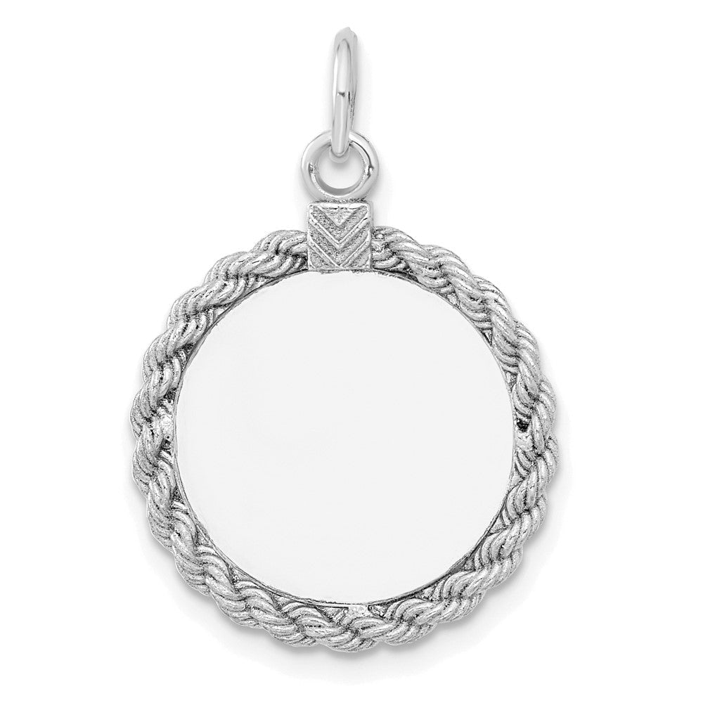 Sterlingsilber Rhodiniert Eng. Rund mit Kordel Poliert Vorderseite/satin Rückseite Plättchen