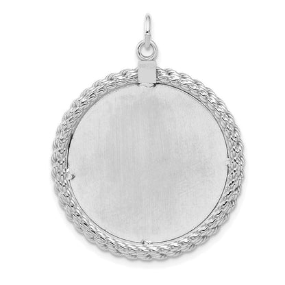 Sterlingsilber Rhodiniert Eng. Rund mit Kordel Poliert Vorderseite/satin Rückseite Plättchen