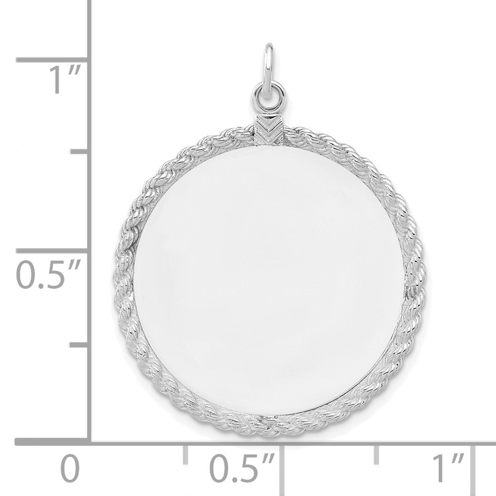Sterlingsilber Rhodiniert Eng. Rund mit Kordel Poliert Vorderseite/satin Rückseite Plättchen