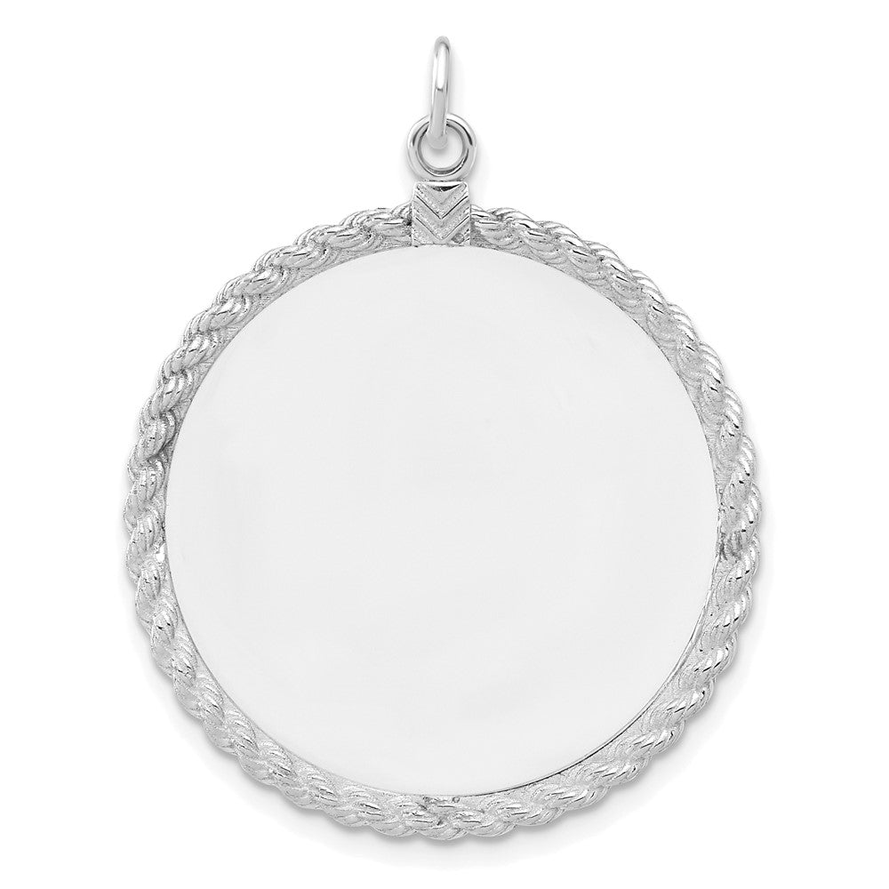 Sterlingsilber Rhodiniert Eng. Rund mit Kordel Poliert Vorderseite/satin Rückseite Plättchen