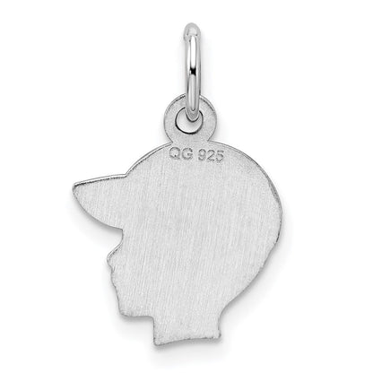 Sterlingsilber Rhod-plate Blau Emaille Right Zugewandt Junge Kopf Plättchen Charm