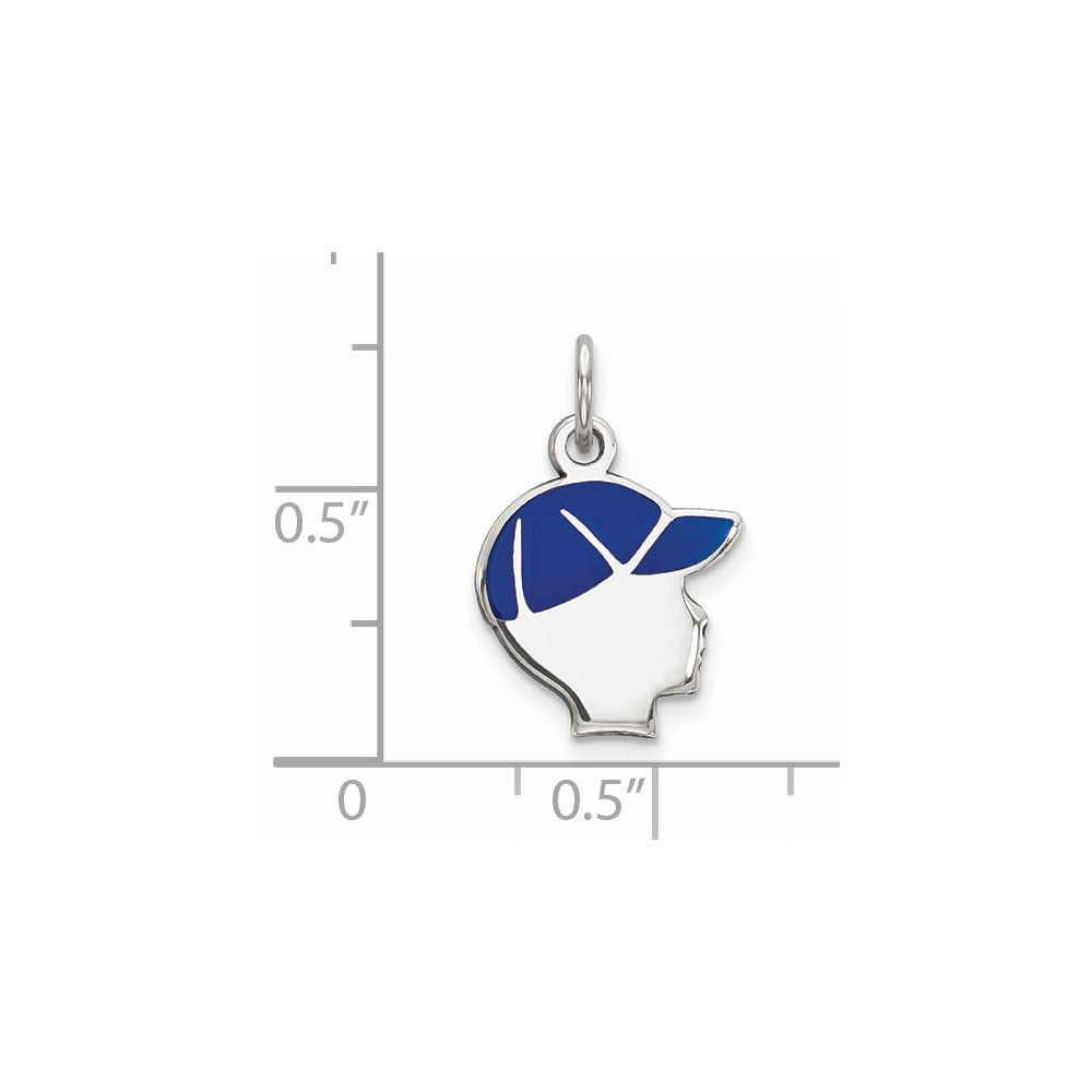 Sterlingsilber Rhod-plate Blau Emaille Right Zugewandt Junge Kopf Plättchen Charm