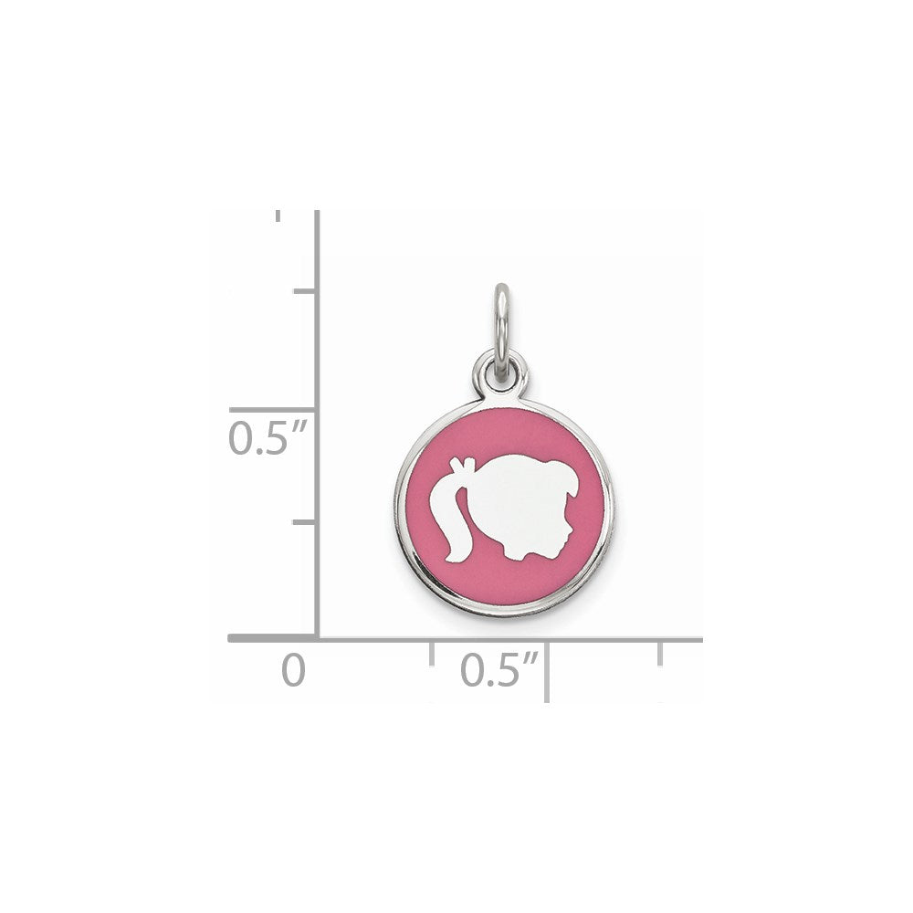 Sterlingsilber Rhod-plate Rosa Emaille Right Zugewandt Mädchen Kopf Plättchen Charm