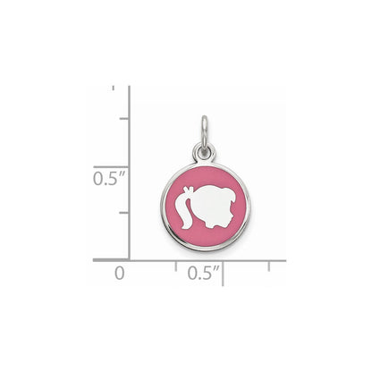 Sterlingsilber Rhod-plate Rosa Emaille Right Zugewandt Mädchen Kopf Plättchen Charm