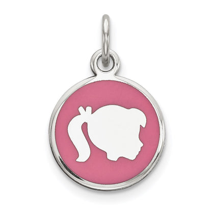 Sterlingsilber Rhod-plate Rosa Emaille Right Zugewandt Mädchen Kopf Plättchen Charm