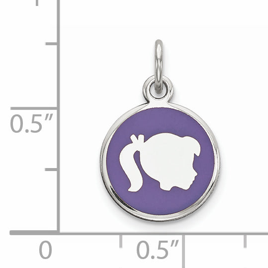 Sterlingsilber Rhod-plate Lila Emaille Right Zugewandt Mädchen Kopf Plättchen Charm