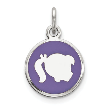 Sterlingsilber Rhod-plate Lila Emaille Right Zugewandt Mädchen Kopf Plättchen Charm