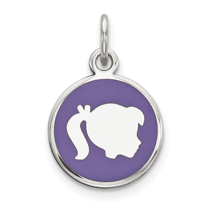 Sterlingsilber Rhod-plate Lila Emaille Right Zugewandt Mädchen Kopf Plättchen Charm