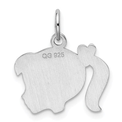 Sterlingsilber Rhod-plate Rosa Emaille Right Zugewandt Mädchen Kopf Plättchen Charm