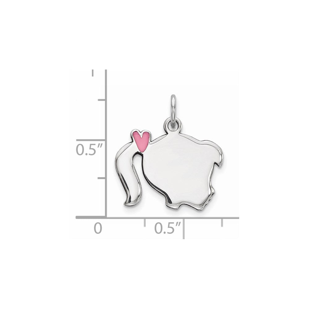 Sterlingsilber Rhod-plate Rosa Emaille Right Zugewandt Mädchen Kopf Plättchen Charm