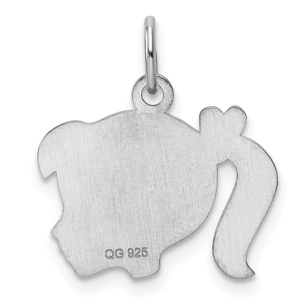 Sterlingsilber Rhod-plate Lila Emaille Right Zugewandt Mädchen Kopf Plättchen Charm