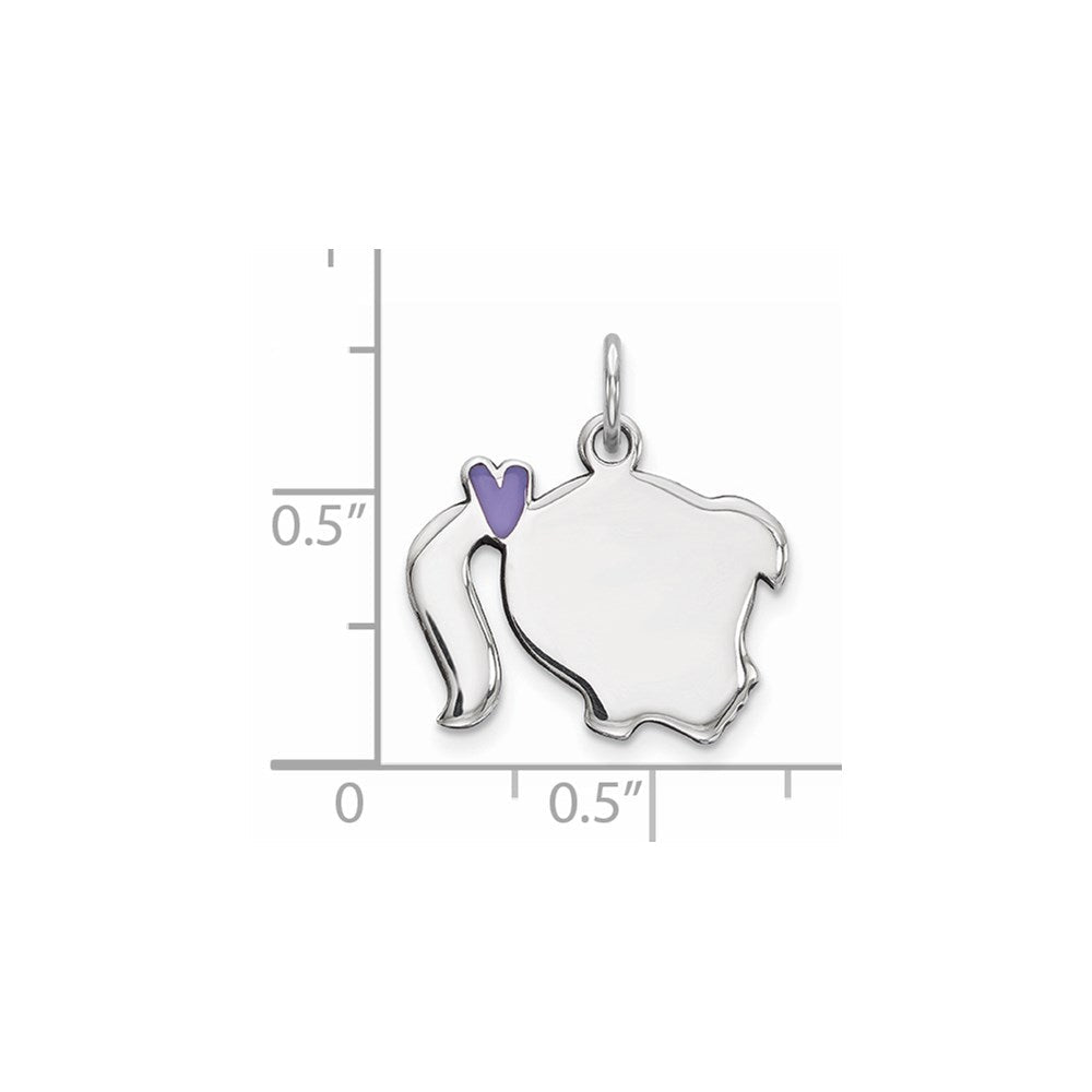 Sterlingsilber Rhod-plate Lila Emaille Right Zugewandt Mädchen Kopf Plättchen Charm
