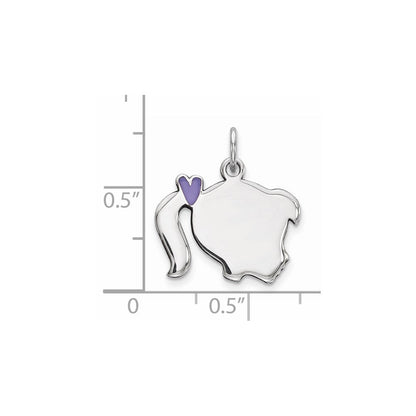Sterlingsilber Rhod-plate Lila Emaille Right Zugewandt Mädchen Kopf Plättchen Charm