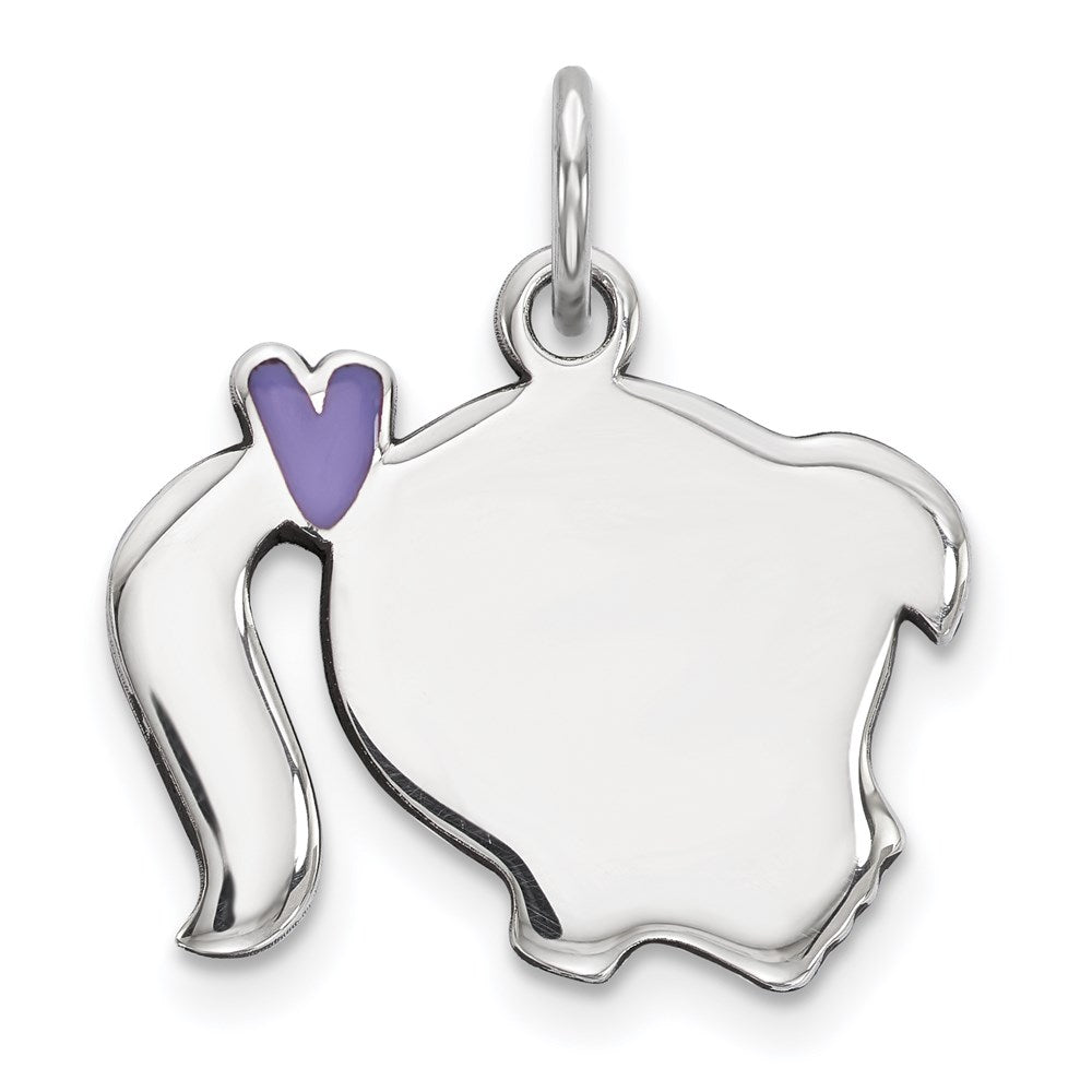 Sterlingsilber Rhod-plate Lila Emaille Right Zugewandt Mädchen Kopf Plättchen Charm
