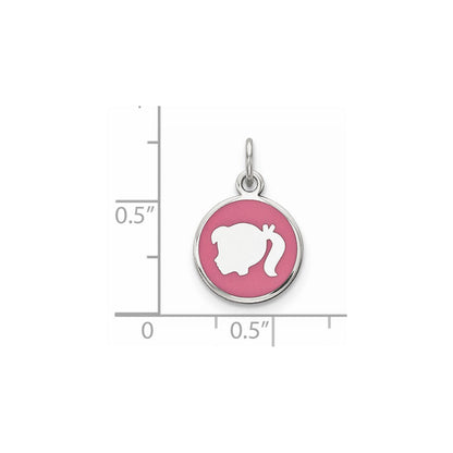 Sterlingsilber Rhod-plate Rosa Emaille Left Zugewandt Mädchen Kopf Plättchen Charm