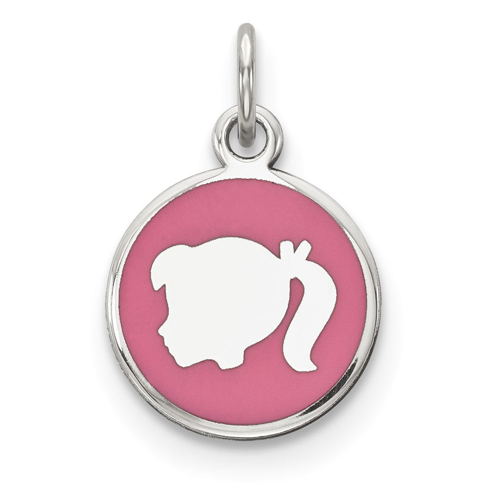 Sterlingsilber Rhod-plate Rosa Emaille Left Zugewandt Mädchen Kopf Plättchen Charm
