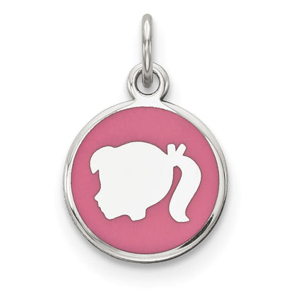 Sterlingsilber Rhod-plate Rosa Emaille Left Zugewandt Mädchen Kopf Plättchen Charm