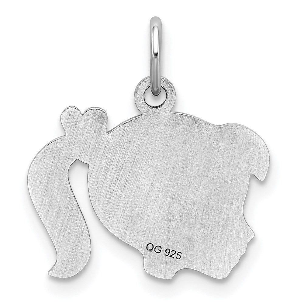 Sterlingsilber Rhod-plate Rosa Emaille Left Zugewandt Mädchen Kopf Plättchen Charm