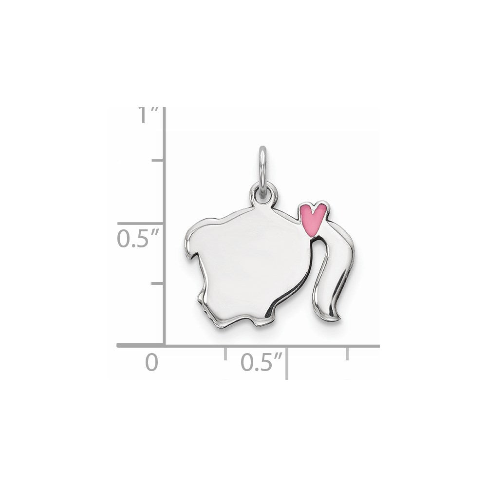 Sterlingsilber Rhod-plate Rosa Emaille Left Zugewandt Mädchen Kopf Plättchen Charm
