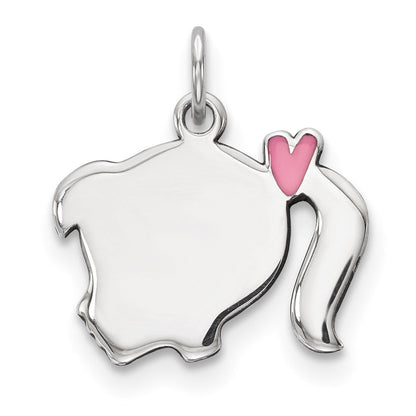 Sterlingsilber Rhod-plate Rosa Emaille Left Zugewandt Mädchen Kopf Plättchen Charm