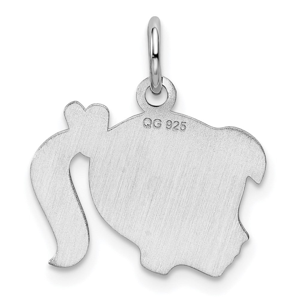 Sterlingsilber Rhod-plate Lila Emaille Left Zugewandt Mädchen Kopf Plättchen Charm