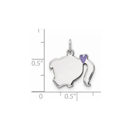 Sterlingsilber Rhod-plate Lila Emaille Left Zugewandt Mädchen Kopf Plättchen Charm