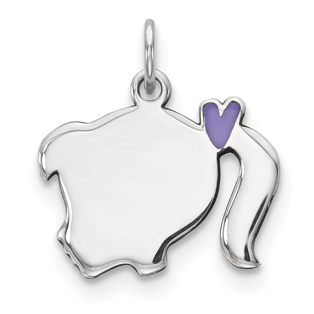Sterlingsilber Rhod-plate Lila Emaille Left Zugewandt Mädchen Kopf Plättchen Charm