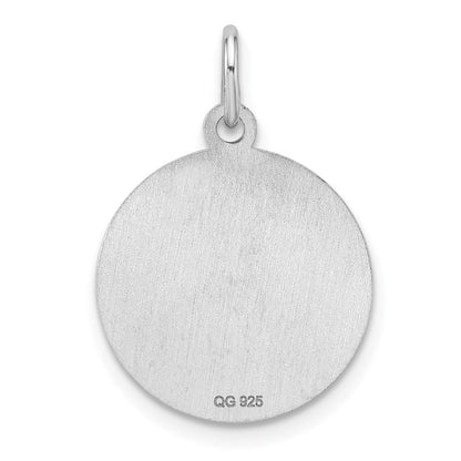 Sterlingsilber Rhodiniert Eng. Rund Poliert Vorderseite/satin Rückseite Plättchen Charm