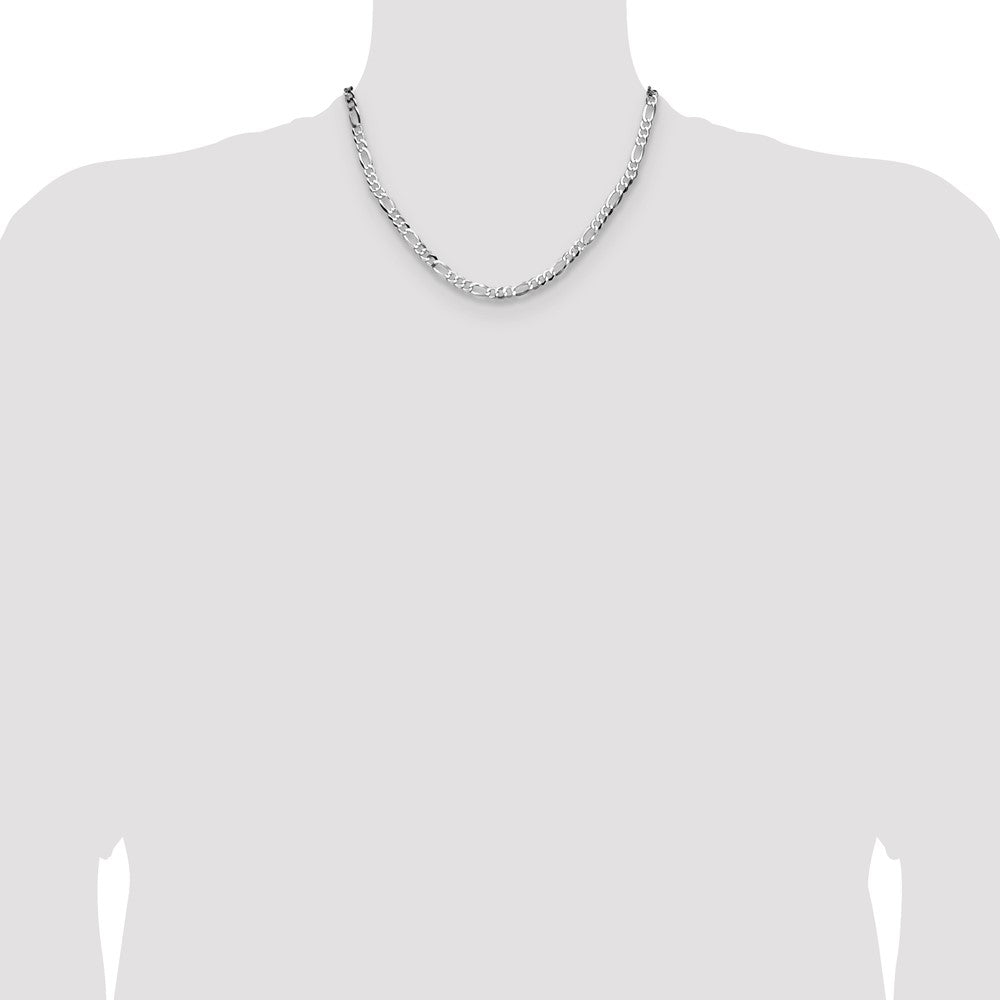 Sterlingsilber Rhodiniert 4.0mm Leicht Flach Figaro Halskette
