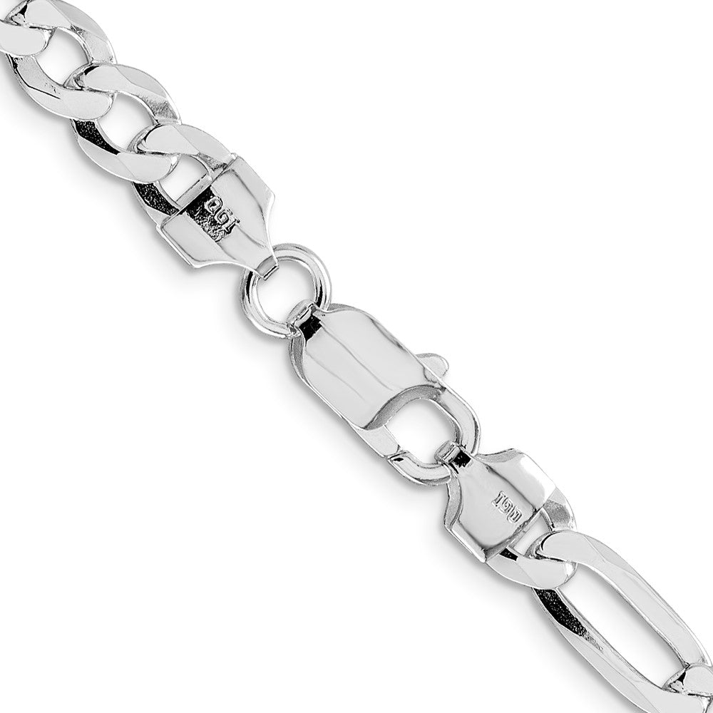 Sterlingsilber Rhodiniert 7.0mm Leicht Flach Figaro Halskette