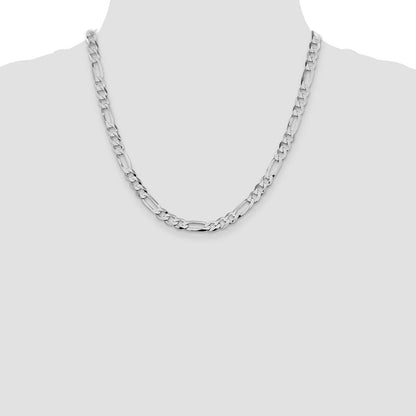 Sterlingsilber Rhodiniert 7.0mm Leicht Flach Figaro Halskette