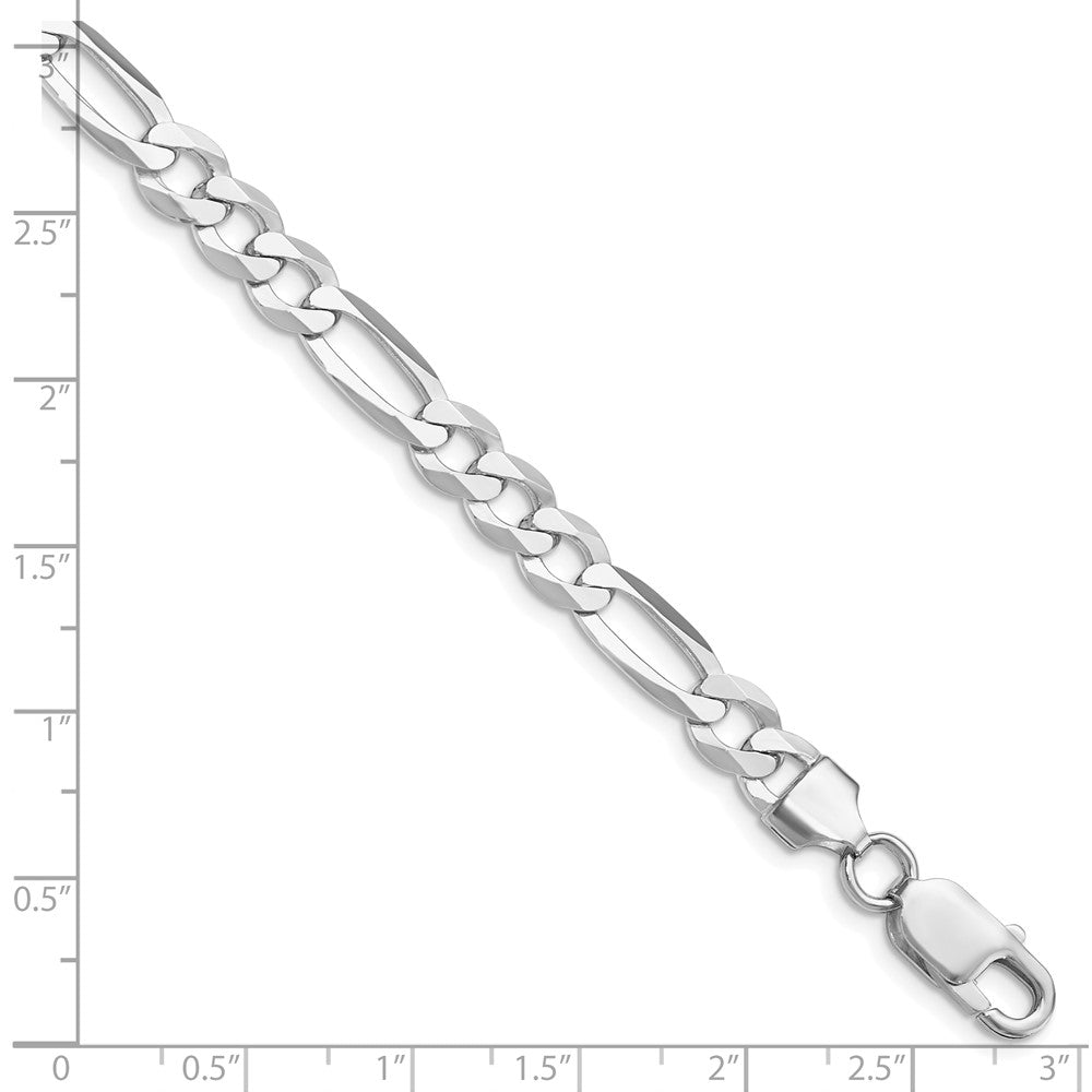 Sterlingsilber Rhodiniert 7.0mm Leicht Flach Figaro Gliederarmband