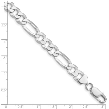 Sterlingsilber Rhodiniert 8.5mm Leicht Flach Figaro Gliederarmband