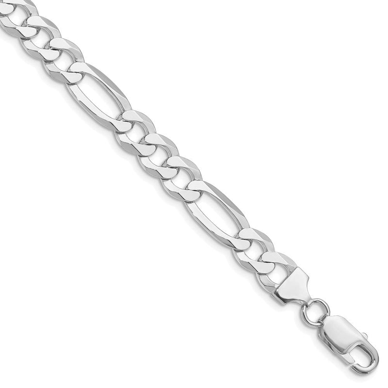 Sterlingsilber Rhodiniert 8.5mm Leicht Flach Figaro Gliederarmband