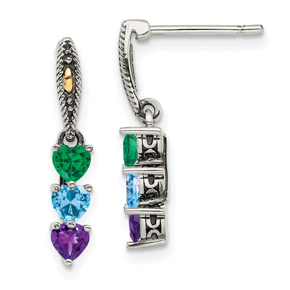 14K/silver Bicolor Sterlingsilber Antikisiert mit 14K 3-stone Mutter Ohrring