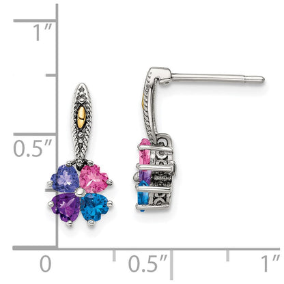 14K/silver Bicolor Sterlingsilber Antikisiert mit 14K 4-stone Mutter Ohrring