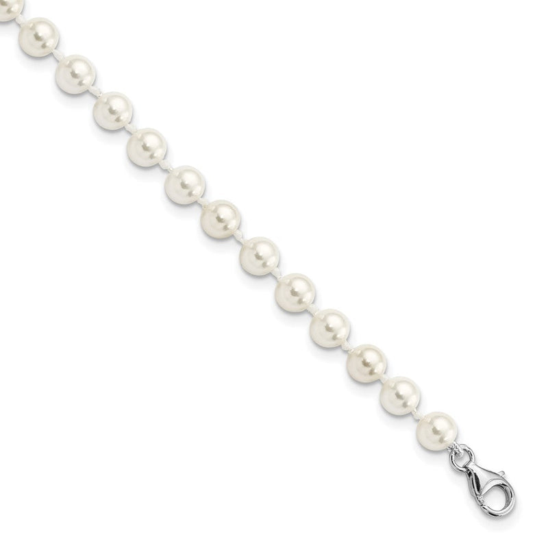 Sterlingsilber Majestik Rhodiniert 5-6mm Imitat Muschel Perle und Zirkonia 8.5 Zoll Fußkettchen mit 2 Verlängerung