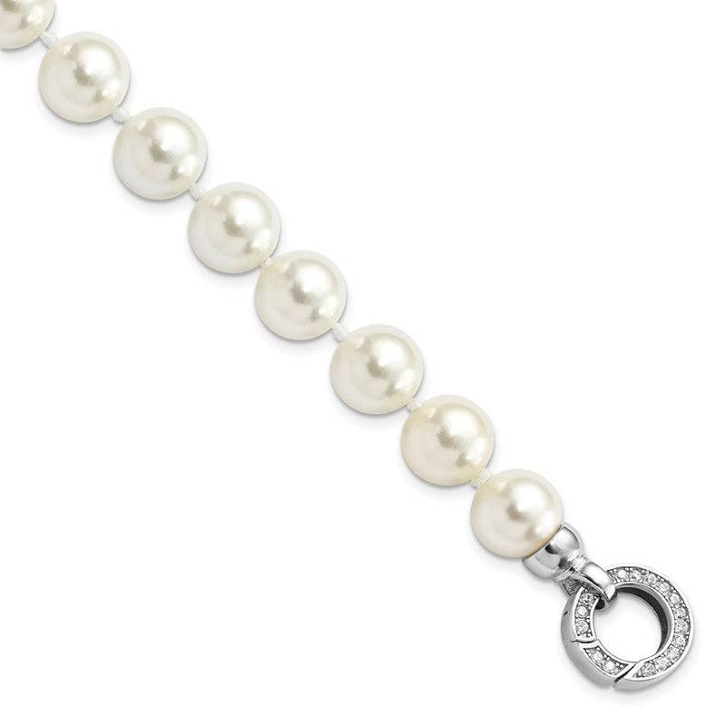 7.5 Zoll Majestik Sterlingsilber Rhodiniert 10-11mm Weiß Imitat Muschel Perle Hand-knotted Fantasie Armband