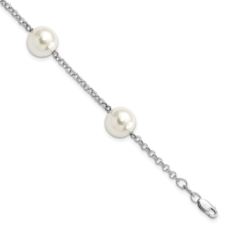 7.5 Zoll Majestik Sterlingsilber Rhodiniert 10-11mm Weiß Imitat Muschel Perle Hand-knotted 4 Station Armband
