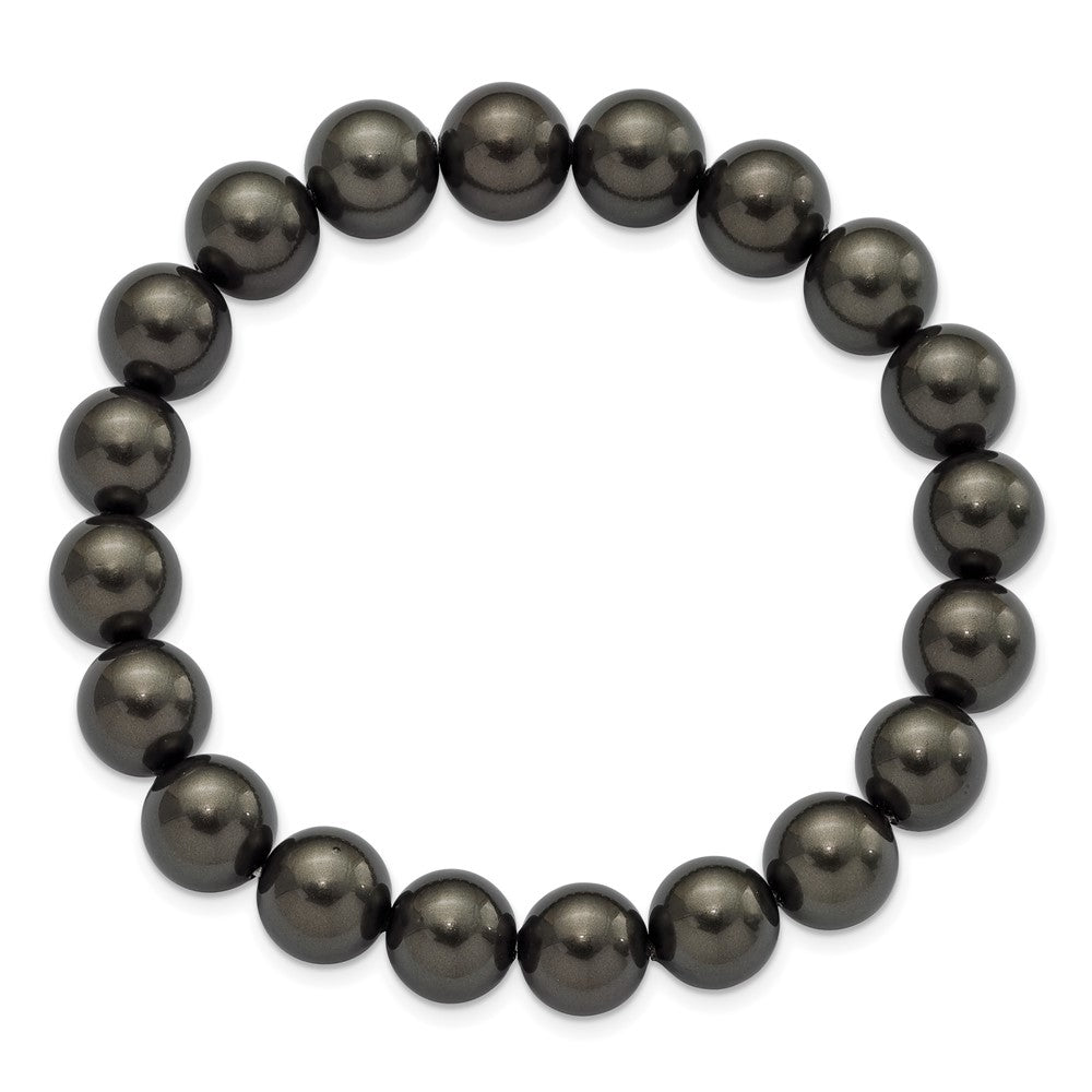 Mode Majestik 10-11mm Schwarz Imitat Muschel Perle Dehnbar Armband