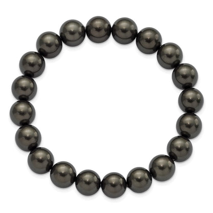 Mode Majestik 10-11mm Schwarz Imitat Muschel Perle Dehnbar Armband