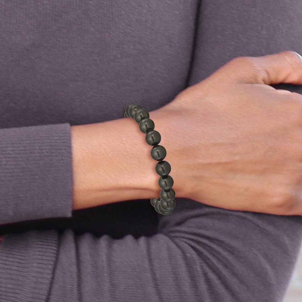 Mode Majestik 10-11mm Schwarz Imitat Muschel Perle Dehnbar Armband