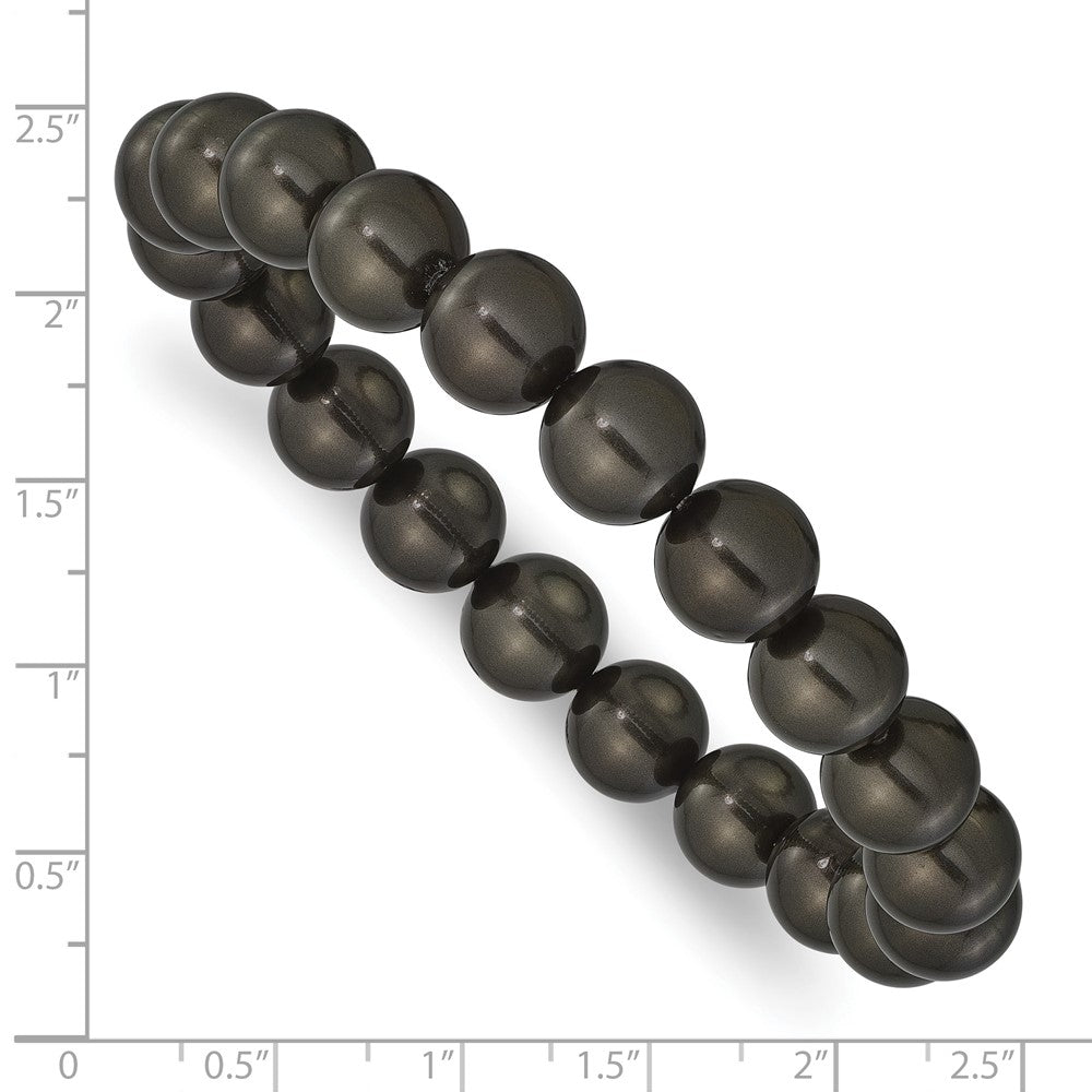 Mode Majestik 10-11mm Schwarz Imitat Muschel Perle Dehnbar Armband