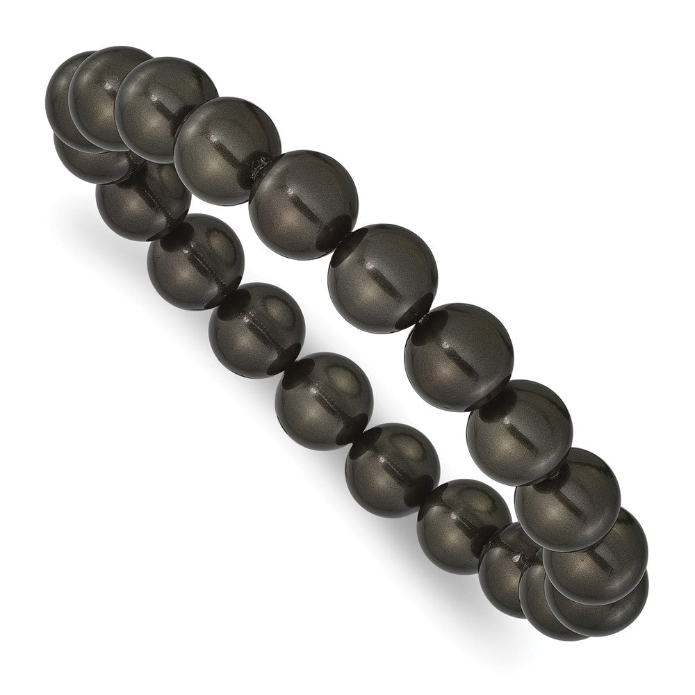 Mode Majestik 10-11mm Schwarz Imitat Muschel Perle Dehnbar Armband