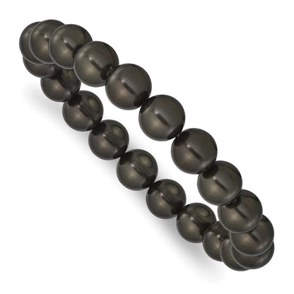 Mode Majestik 10-11mm Schwarz Imitat Muschel Perle Dehnbar Armband