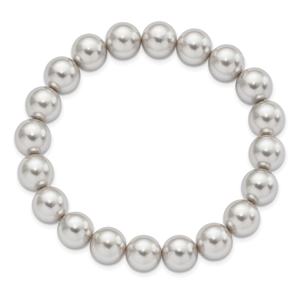 Mode Majestik 10-11mm Grau Imitat Muschel Perle Dehnbar Armband