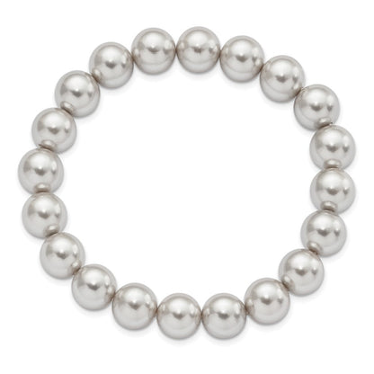 Mode Majestik 10-11mm Grau Imitat Muschel Perle Dehnbar Armband