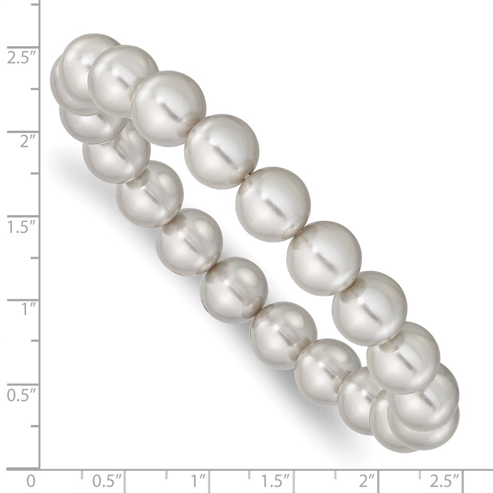 Mode Majestik 10-11mm Grau Imitat Muschel Perle Dehnbar Armband